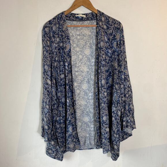 August Mist Floral Beach Open Front Cardigan Cover Up Kimono SZ XL Vacation Boho - Picture 1 of 7
